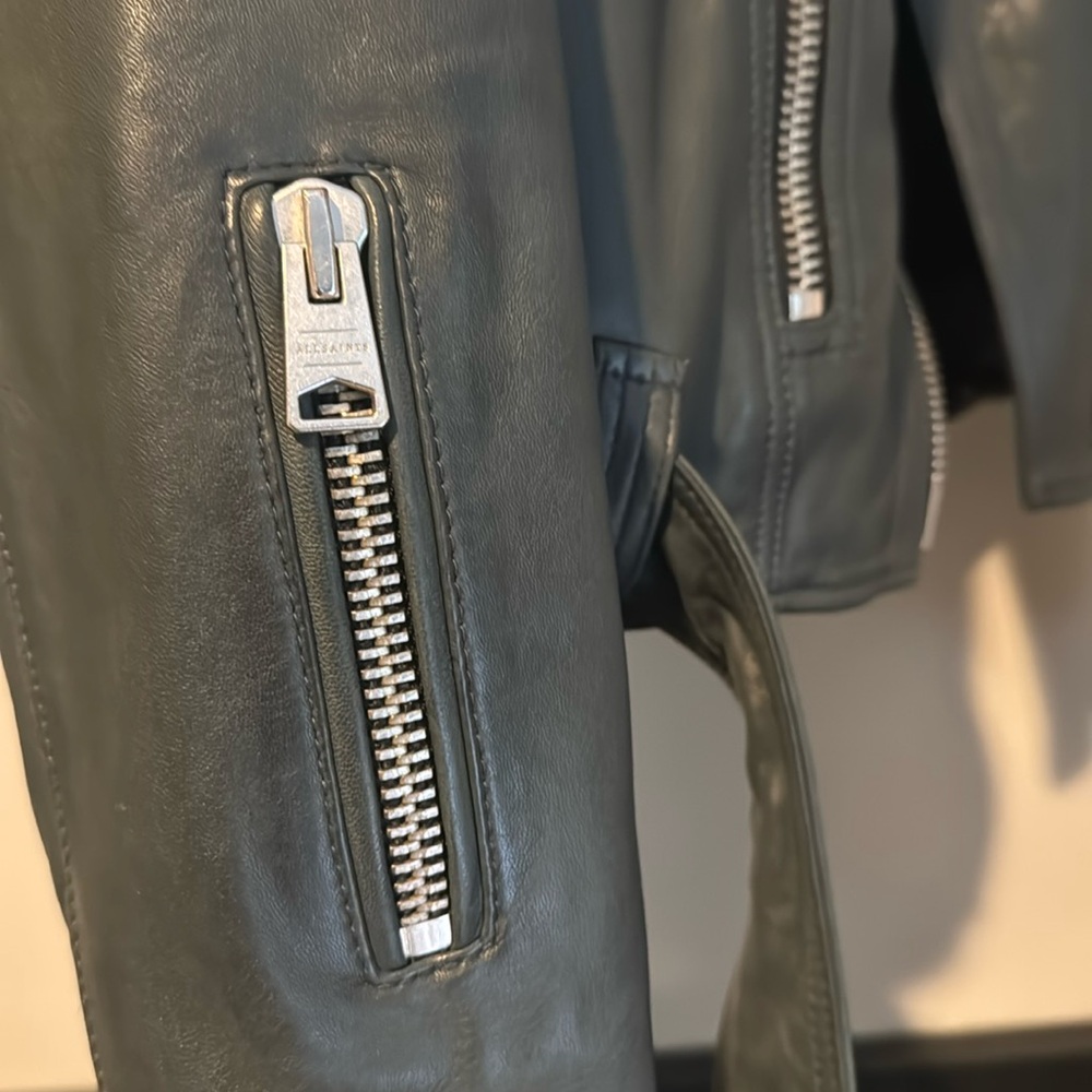 All Saints Dark Green Leather Jacket - Picture 3 of 6